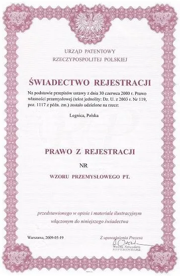 Wzory przemysłowe - świadectwo rejestracji.